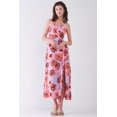 thumbnail image 1 of Floral Print Sleeveless Self-tie Wide Wrap Front Ruffle Hem Side Slit Detail Midi Dress S, 1 of 6