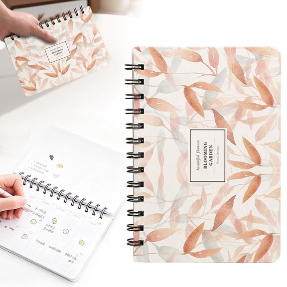 Floral Print Spiral Planner Notebook, 4.92*7.28 Inch Twin-Wire Binding Schedule Journal, Watercolor Flower Cover Weekly Organizer, Compact Portable Size for Daily Planning & Personal Use, Red