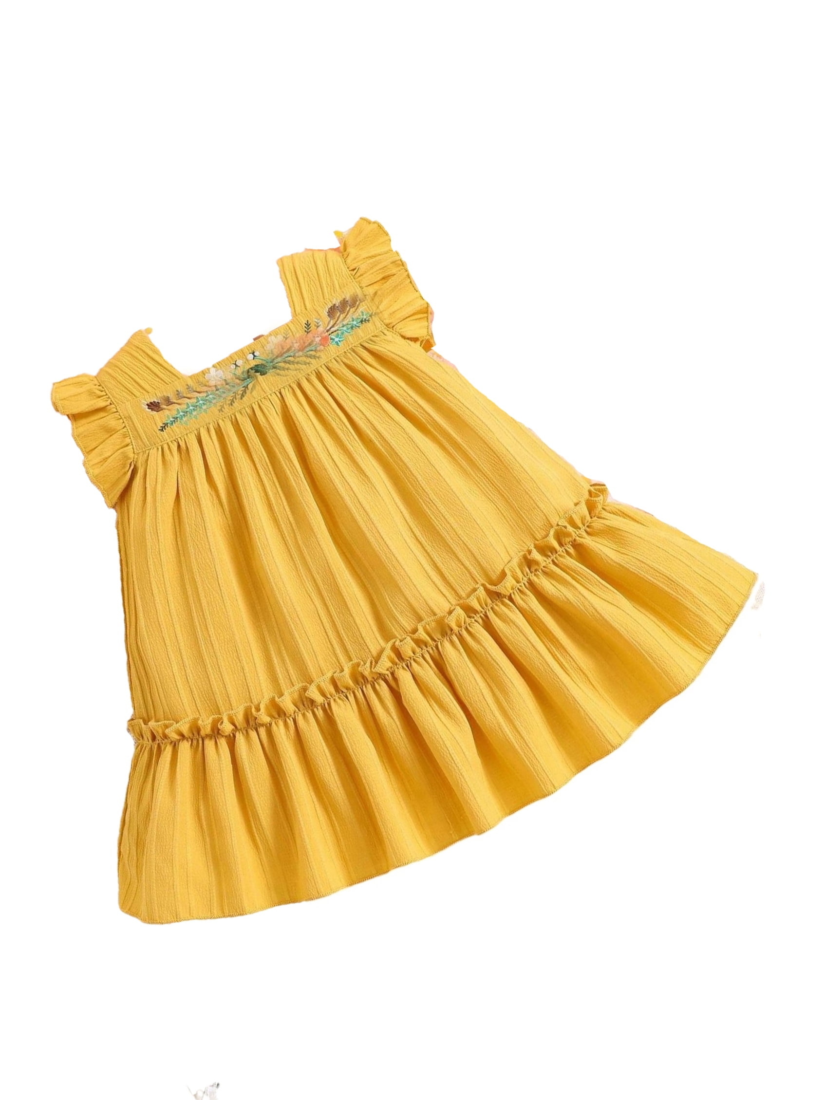Babyhug Sleeveless Floral Corsage Detailing Fit & Flared Party Dress - Yellow