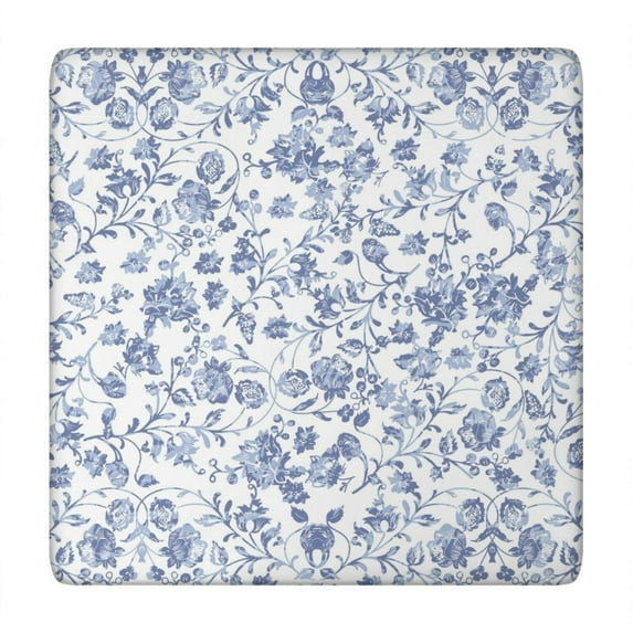 Floral Print Square Tablecloth, 34x34 Inch Elastic Hem Waterproof Polyester for Coffee Table or RV Use