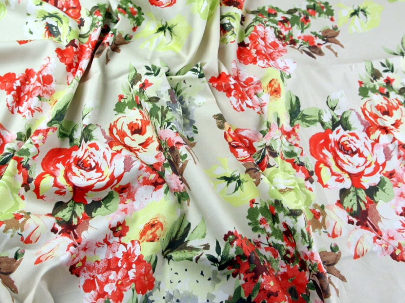 Floral Print Stretch Cotton Dress Fabric Coral