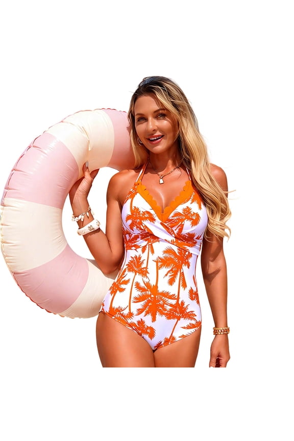 Floral Print Swimsuit Athletic Beach Swimwear Neck Bathing For Surfing Pool