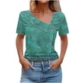thumbnail image 1 of Floral Print T-shirts for Women Buttons V Neck Dressy Casual Tops Short Sleeve Soft Polyester Tee Shirt Summer (Small, Green 01), 1 of 4