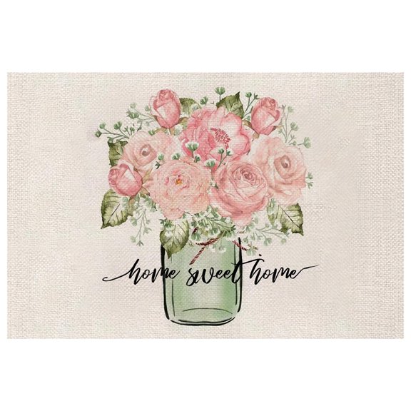 Floral Print Table Mat with Botanical Illustration and Decorative Text for Dining Table Protection and Home Decor Use