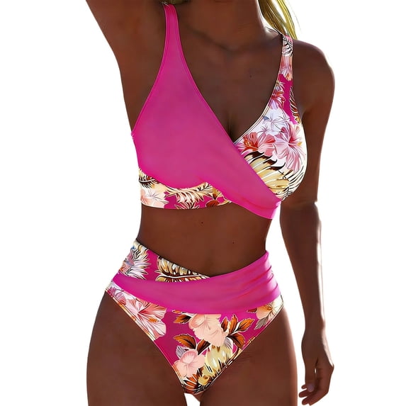 Floral Print Tankini Swimsuit Two Piece Beachwear With High Waist Bottoms And Adjustable