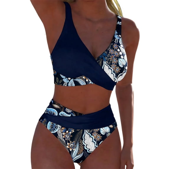 Floral Print Tankini Swimsuit Two Piece Beachwear With High Waist Bottoms And Adjustable