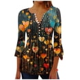 thumbnail image 1 of Floral Print Tops For Womens Summer V Neck Button-Up Tunic Blouses 3/4 Sleeve Shirts Elegant Dressly T-Shirts Trendy Outfits Tee Clothings, 1 of 4