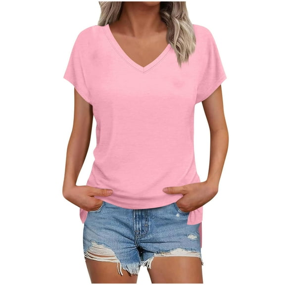 Floral Print Tops for Womens Short Sleeve T-Shirts V Neck Tee Shirts Basic Tee Loose Fit 2025 Fashion