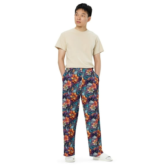 Floral Print Unisex Wide-Leg Pants 8