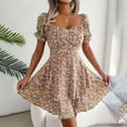 thumbnail image 1 of Floral Print V-Neck Short Sleeve Casual Dress for Women Lightweight Summer Mini Dress Polyester Comfortable Daily Wear Party Wedding Holiday, 1 of 9