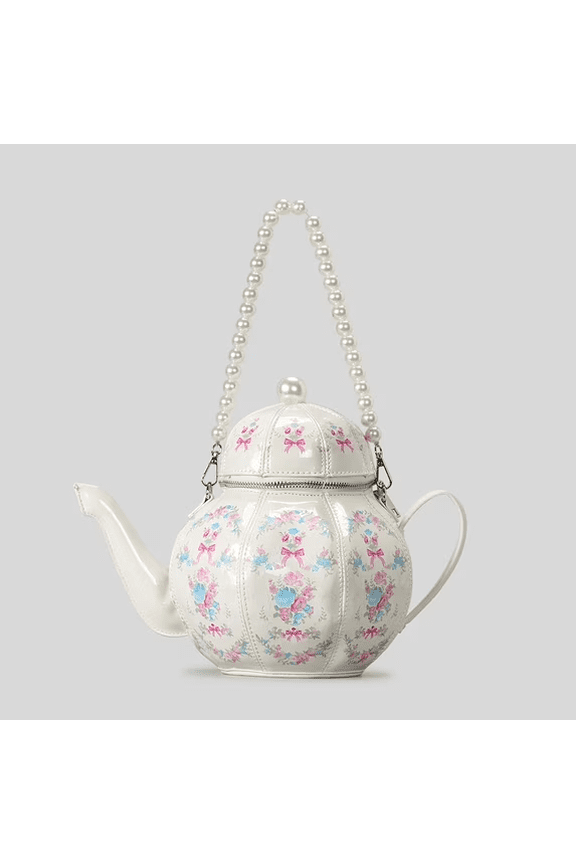 Floral Print Vegan Leather Handbag with Pearl Strap, Cute Whimsical Shoulder Bag by Sugar Thrillz