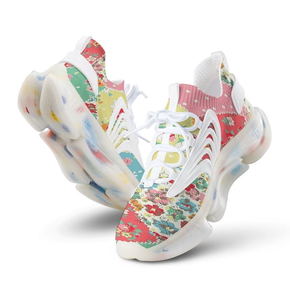 Floral Print Walking Shoes for Men Woman Lightweight Tennis Fashion Elastic Sports Shoes Cushion Basketball Shoes