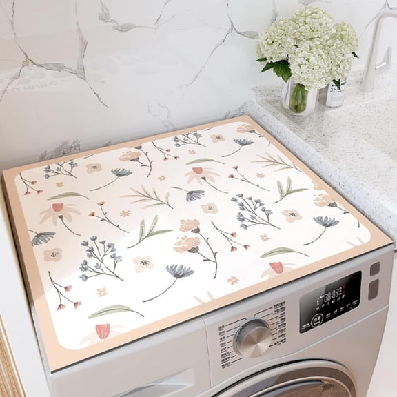 Floral Print Washing Machine Mat for Top Load Non-Slip Washer Dryer Covers, Dust-proof Washing Machine Covers Pad Dust Cover Pad Decorative Laundry Room Kitchen Protector Mat for Home Decor