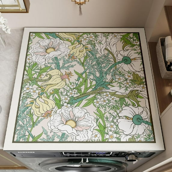 Floral Print Washing Machine Mat for Top Load Washer and Dryer –Non-Slip, Absorbent, Quick-Dry Refrigerator Dust Cover Pad–Decorative Kitchen Protector Mat 24''x20''