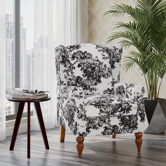 Floral Print Wingback Accent Armchair With Side Table Set