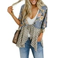 thumbnail image 1 of Floral Print Women Bohemian 3/4 Sleeve Tie-Up Cover Tops, 1 of 5
