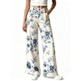 thumbnail image 1 of Floral Print Women Long Jeans Wide Leg Casual Denim Pants, 1 of 8