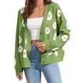 thumbnail image 1 of Floral Print Women V-Neck Long Sleeve Cardigan Button Knit Coat, 1 of 5