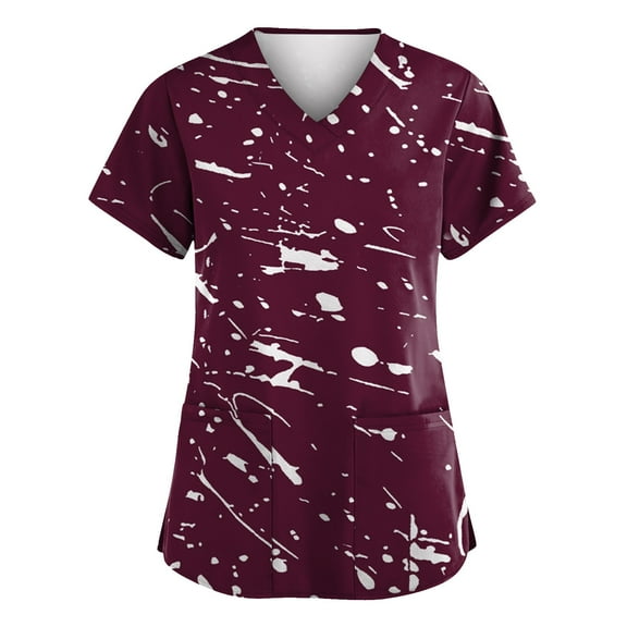 Floral Print Women's V-Neck Scrub Top with Pockets Comfortable, Breathable, Durable Uniform