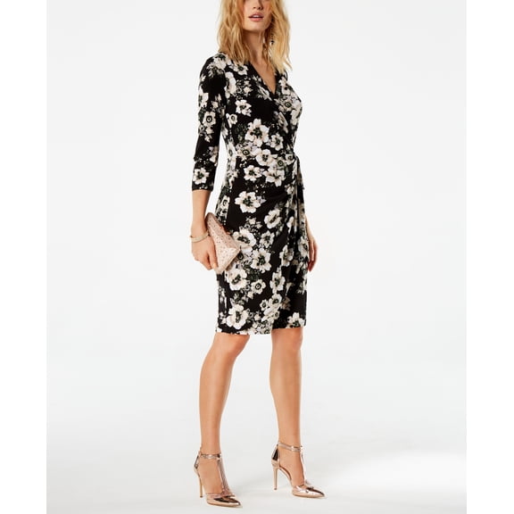 Floral Print Wrap Dress Black M