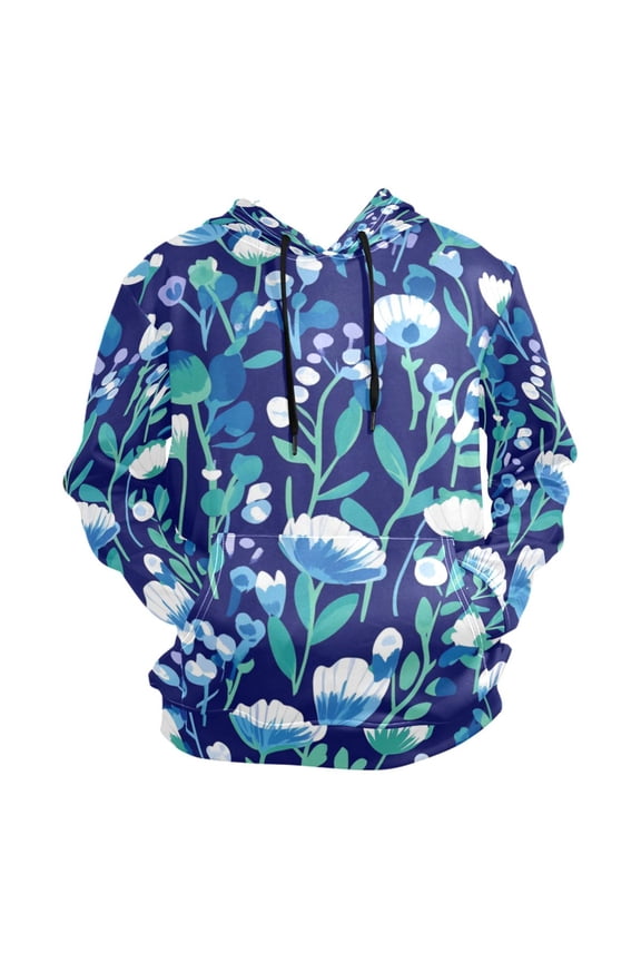 Floral Print on Dark Blue Background Men’s Hoodies Sweatshirt Fleece Jackets Long Sleeve Sweatshirts