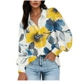 thumbnail image 1 of Floral Printed Button Down Shirts for Women Dressy Long Sleeve V Neck Blouse Business Casual Work Tops, 1 of 7