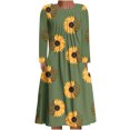 thumbnail image 1 of Floral Printed Casual Dress for Women Crewneck Long Sleeve Swing Pleated Midi Dress Beach Party Sundress with Pockets, 1 of 5