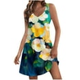 thumbnail image 1 of Floral Printed Funny Mini Dress for Women Crewneck Casual Spring Summer Beach Sundress V-neck Sleeveless Tank Dresses, 1 of 5