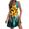 thumbnail image 1 of Floral Printed Funny Mini Dress for Women Crewneck Casual Spring Summer Beach Sundress V-neck Sleeveless Tank Dresses, 1 of 5