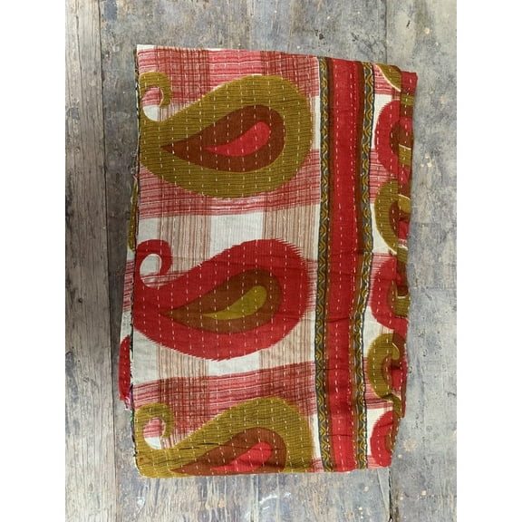 Floral Printed Gudari Quilted Throw Bedspread Kantha Work Winter Mat Counterpane