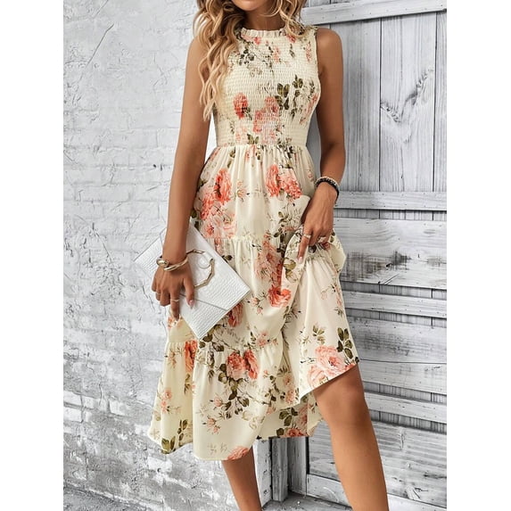 Floral Printed Panelled Sleeveless A-Line Maxi Dress for Women