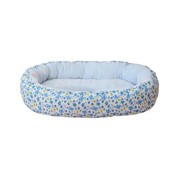 Floral Printed Pet Bed, All Season Use Soft Cozy Oval Dogs Bed with Removable Cover, Egg-Crate Foam Pet Bed Couch, Non-Slip Bottom (Blue, 30''x21'')