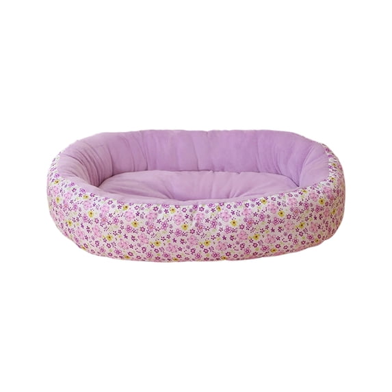 Floral Printed Pet Bed, All Season Use Soft Cozy Oval Dogs Bed with Removable Cover, Egg-Crate Foam Pet Bed Couch, Non-Slip Bottom (Purple, 17''x13'')