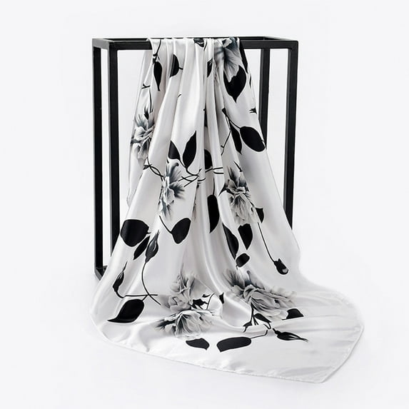 Floral Printed Scarf, 90X90Cm Women Point Printing Scarf Fashion Retro Female Multipurpose Shawl Scarf White