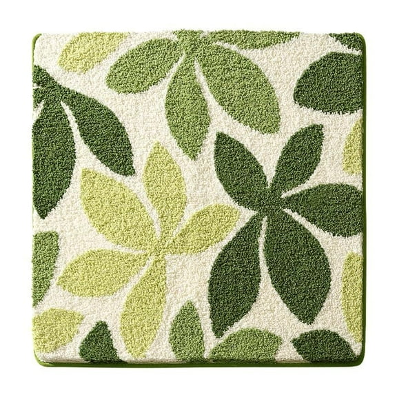 Floral Printed Shag Area Rug, Soft Plush Bath Mat, Square Green Plant Pattern, Rubber Non-Slip Backing, Machine Washable Great for Kitchen Bathroom Bedroom and Living Room