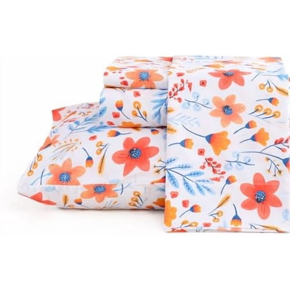 Floral Printed Sheet Set Cal King, 4 Piece Flower Pattern Microfiber Bed Sheets Deep Pocket