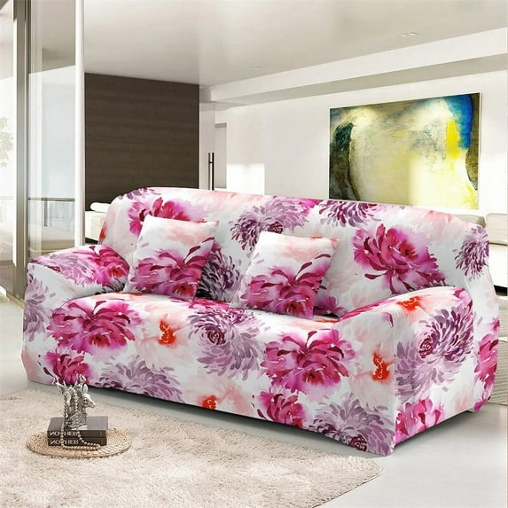 Floral Printed Slipcover Watercolor Flower Stretch Sofa Cover for Living Room Elastic Couch Chair Cover Home r 1/2/3/4 seat