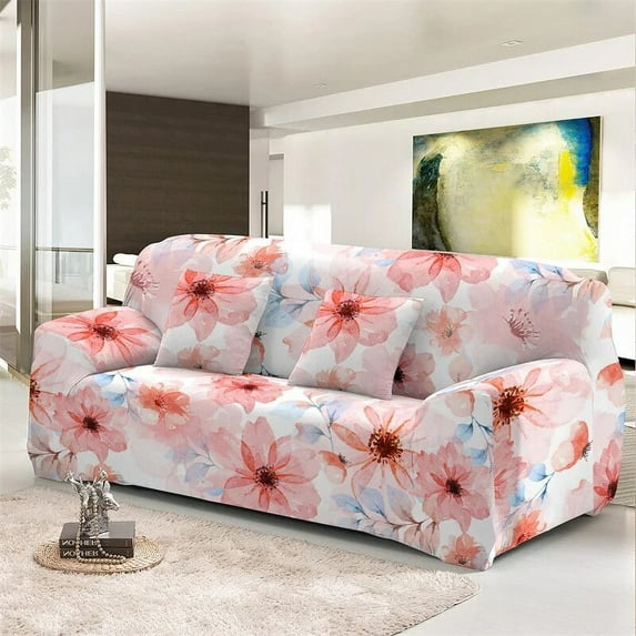 Floral Printed Slipcover Watercolor Flower Stretch Sofa Cover for Living Room Elastic Couch Chair Cover Home r 1/2/3/4 seat