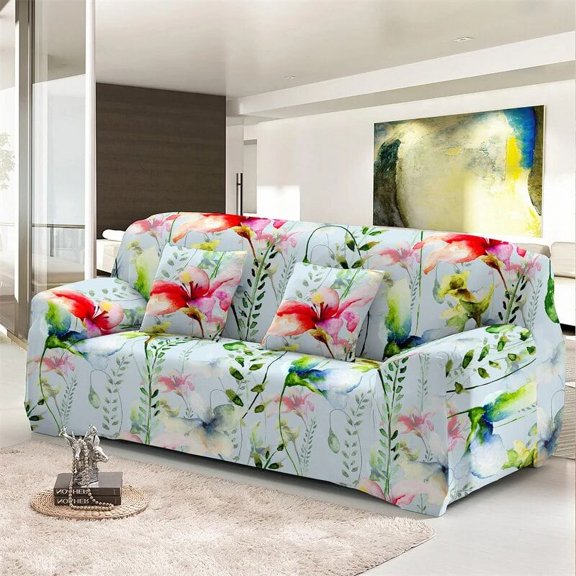 Floral Printed Slipcover Watercolor Flower Stretch Sofa Cover for Living Room Elastic Couch Chair Cover Home r 1/2/3/4 seat