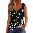 thumbnail image 1 of Floral Printed Tank Tops Womens 5 Button up Shirt Sleeveless O-ring Straps V Neck Summer Vest Tees Blouses Loose Fit (2XL, Black), 1 of 6