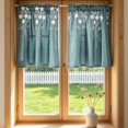 thumbnail image 1 of Floral Printed Tier Curtains Set of 2 15.75W x 17.72H Inch Rod Pocket Light Filtering Semi Sheer Curtains For Kitchen Bathroom, 1 of 6