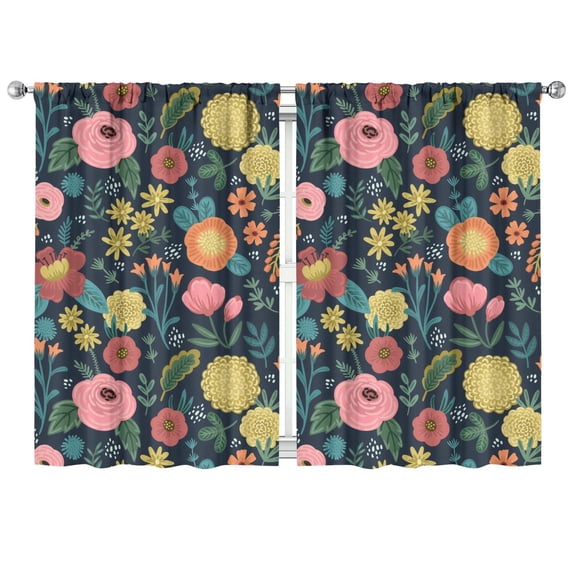 Floral Printed Window Drapes 42x63 Inch 2 Panels, Rod Pocket Blackout Curtains for Bedroom and Light Control