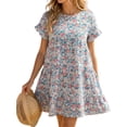 thumbnail image 1 of Floral Printed Womens Ruffles Boho Babydoll Loose Swing Casual Short Mini T-Shirt Dress, 1 of 7