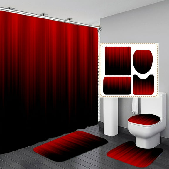 Floral Prints 4Pcs Bathroom Set Modern Art Gradient Shower Curtain Set for Bathroom with Bathroom Carpet Bath Mat and Toilet Rugs