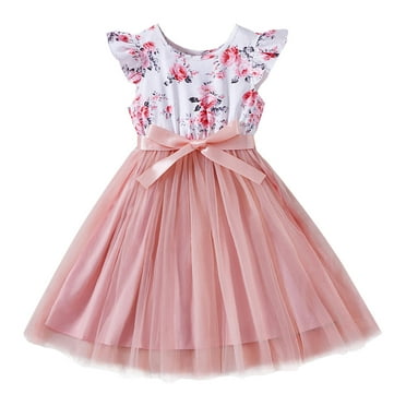Floral Prints Short Sleeve Mid Length Party Dress, 120 (3-4 Years) (Girl's)