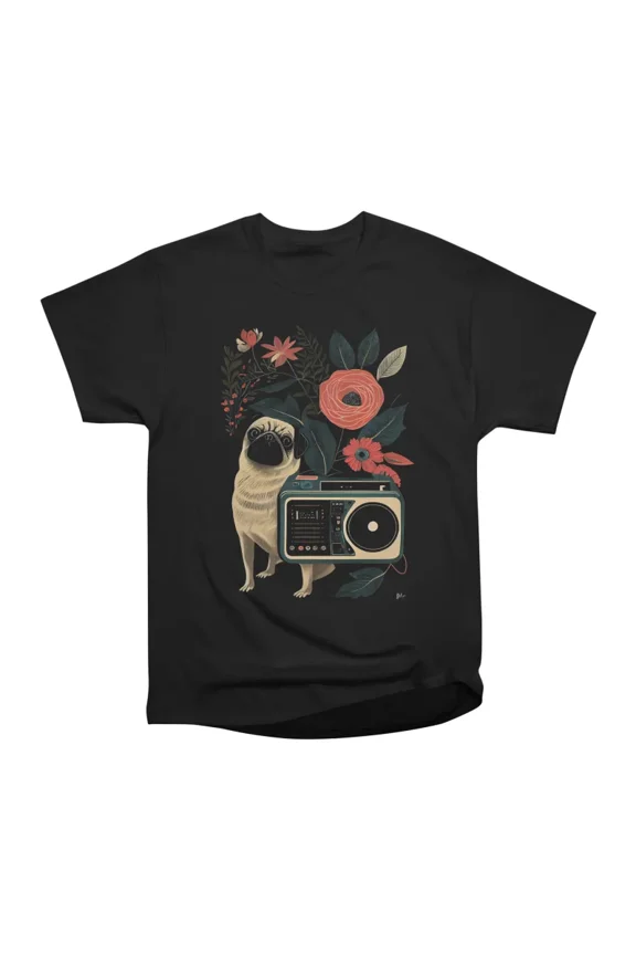 Floral Pug Beats T-Shirt Tee Gift For Him Merch For Her Apparel For Friend