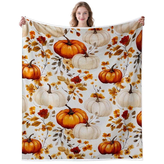 Floral Pumpkin Blanket Gifts for Women Men Adults Pumpkin Lovers Soft Lightweight Halloween Pumpkins Throw Blankets for Couch Office Decor Birthday Gifts 50×40 Inch