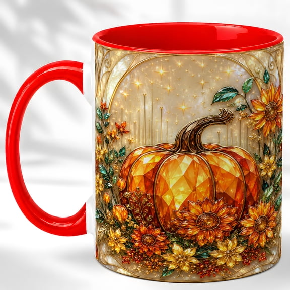 Floral Pumpkin Coffee Mug, Autumn Harvest Mug, Ceramic 11 oz
