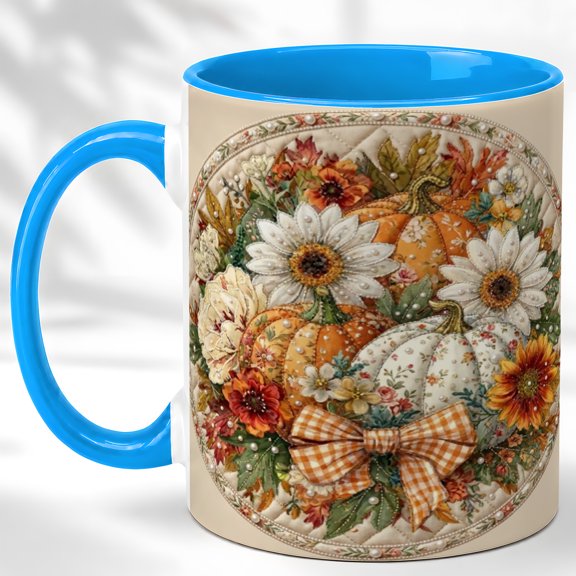 Floral Pumpkin Coffee Mug, Leopard Bow Mug, Ceramic 11 oz