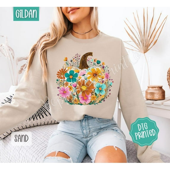 Floral Pumpkin Sweatshirt, Trendy Autumn Crewneck, Fall Womenswear Oversized Crewneck, Cute Women's Fall Pumpkin Shirt, Trendy Fall Sweater All Size S-5Xl